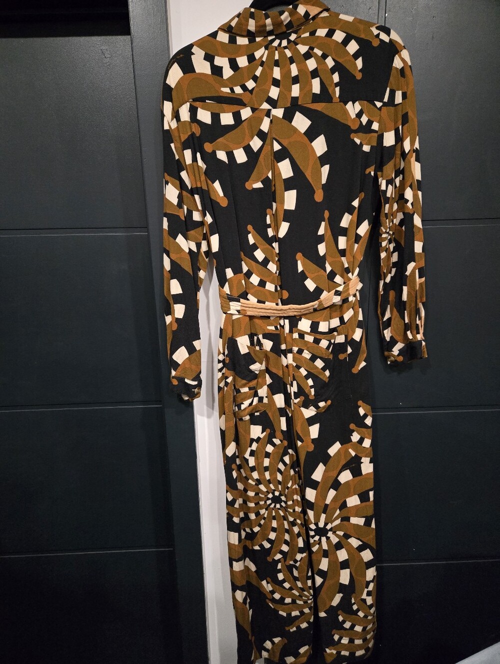 Farm Rio Mixed Banana Jumpsuit Medium Anthropologie Belt And Pockets Button Fron - Picture 8 of 8